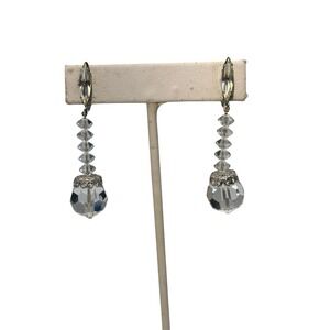 Vintage‎ Lewis Segal USA Silver Tone Crystal Bead Dangle Drop Clip On Earrings